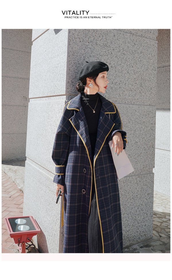 Plaid woolen coat